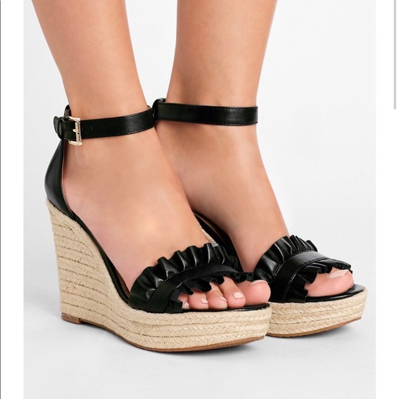 MICHAEL Michael Kors Shoes - Michael Kors Bella Ruched Leather Wedge Sandal